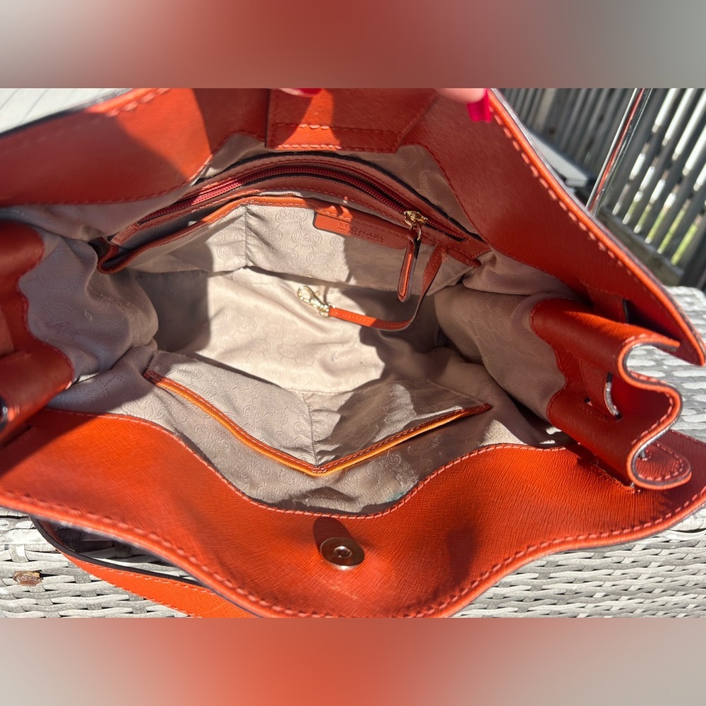 Michael Kors Large Orange Hamilton Saffiano Leather Tote Bag​ - Picture 11 of 16